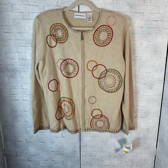 Alfred Dunner women’s cardigan zip front cream 90s knit embroidered cozy core  - Picture 1 of 9